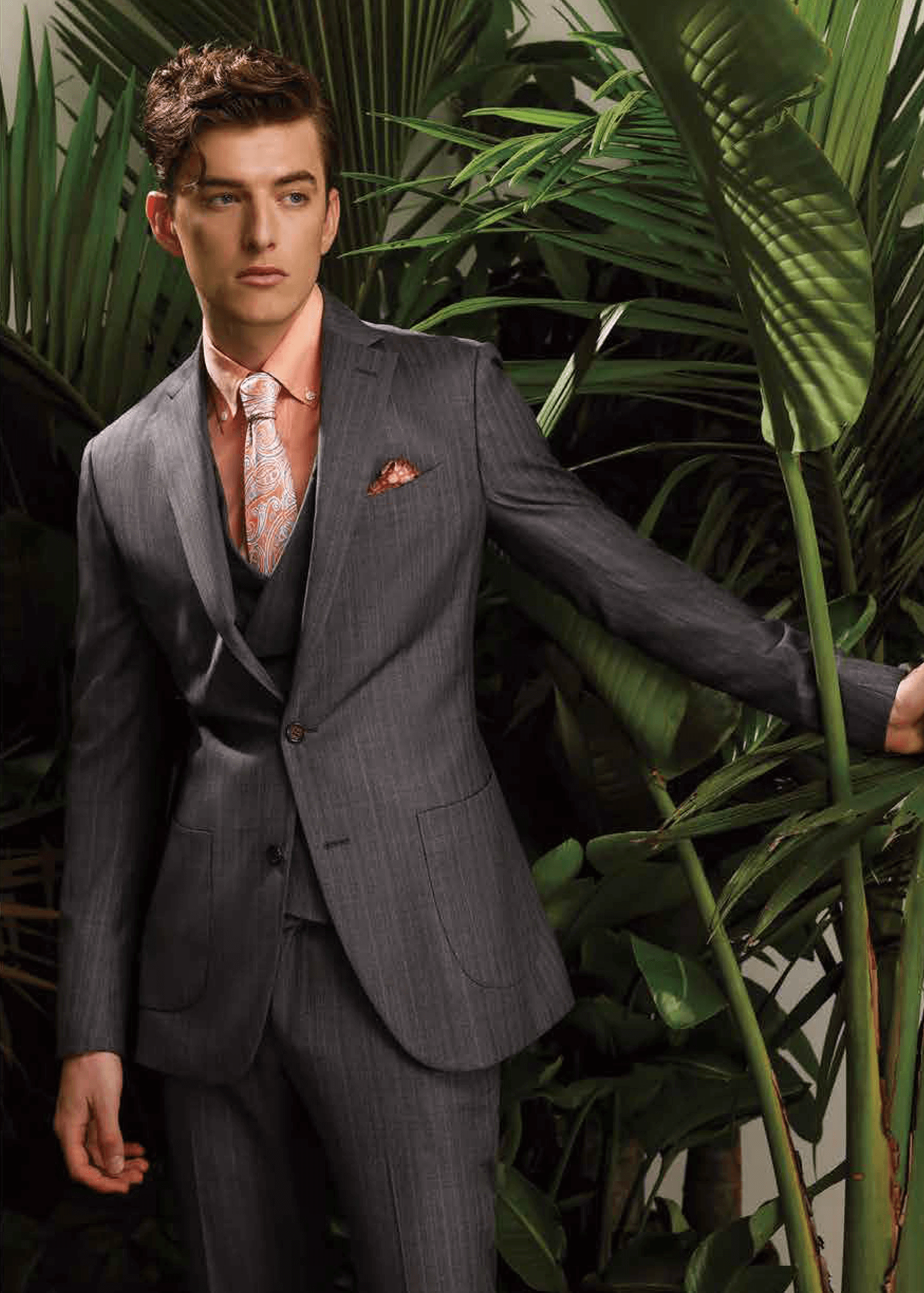 Suit 100% Wool Grey / Orange Check