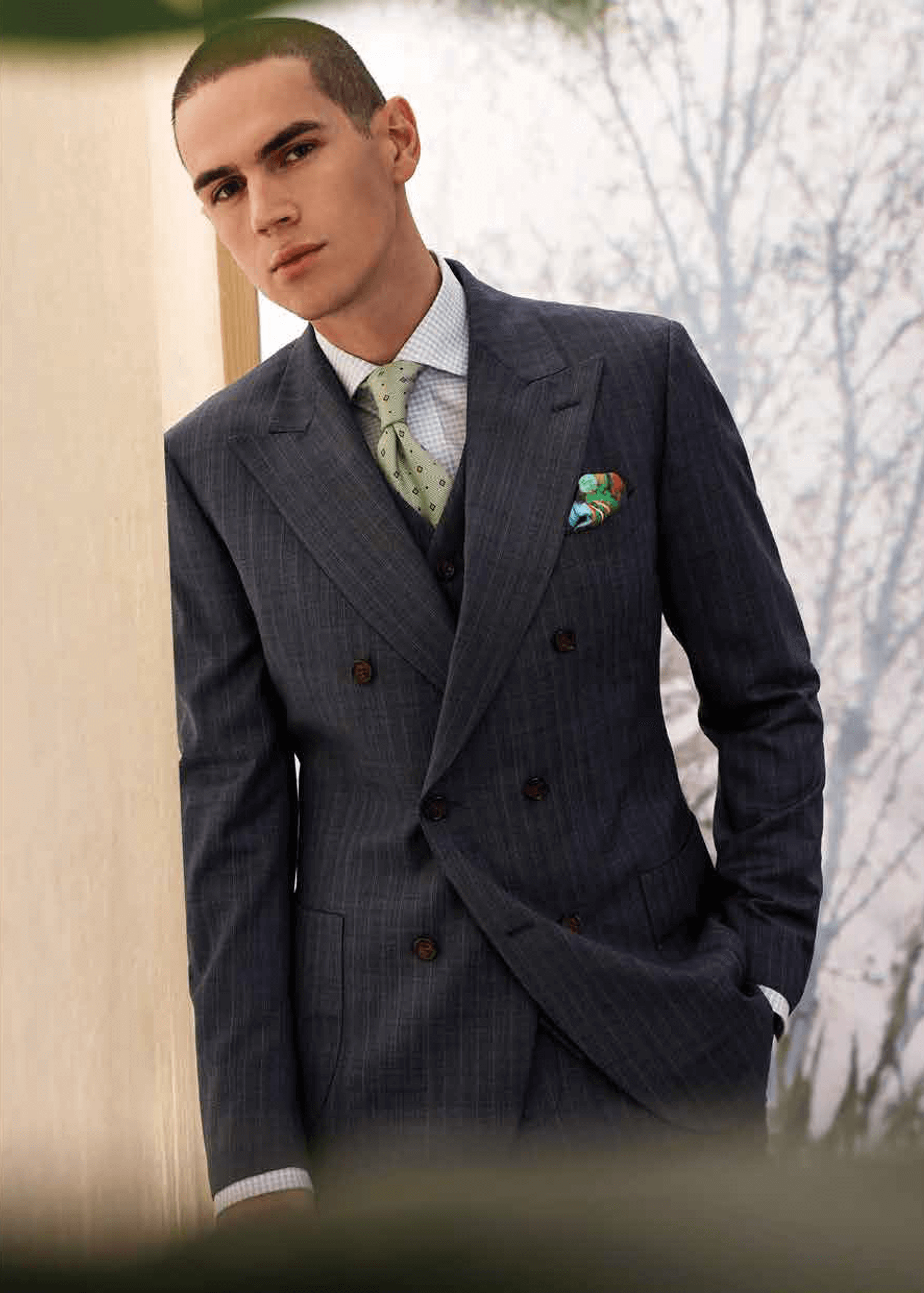 Suit 100% Wool Blue / Orange Check