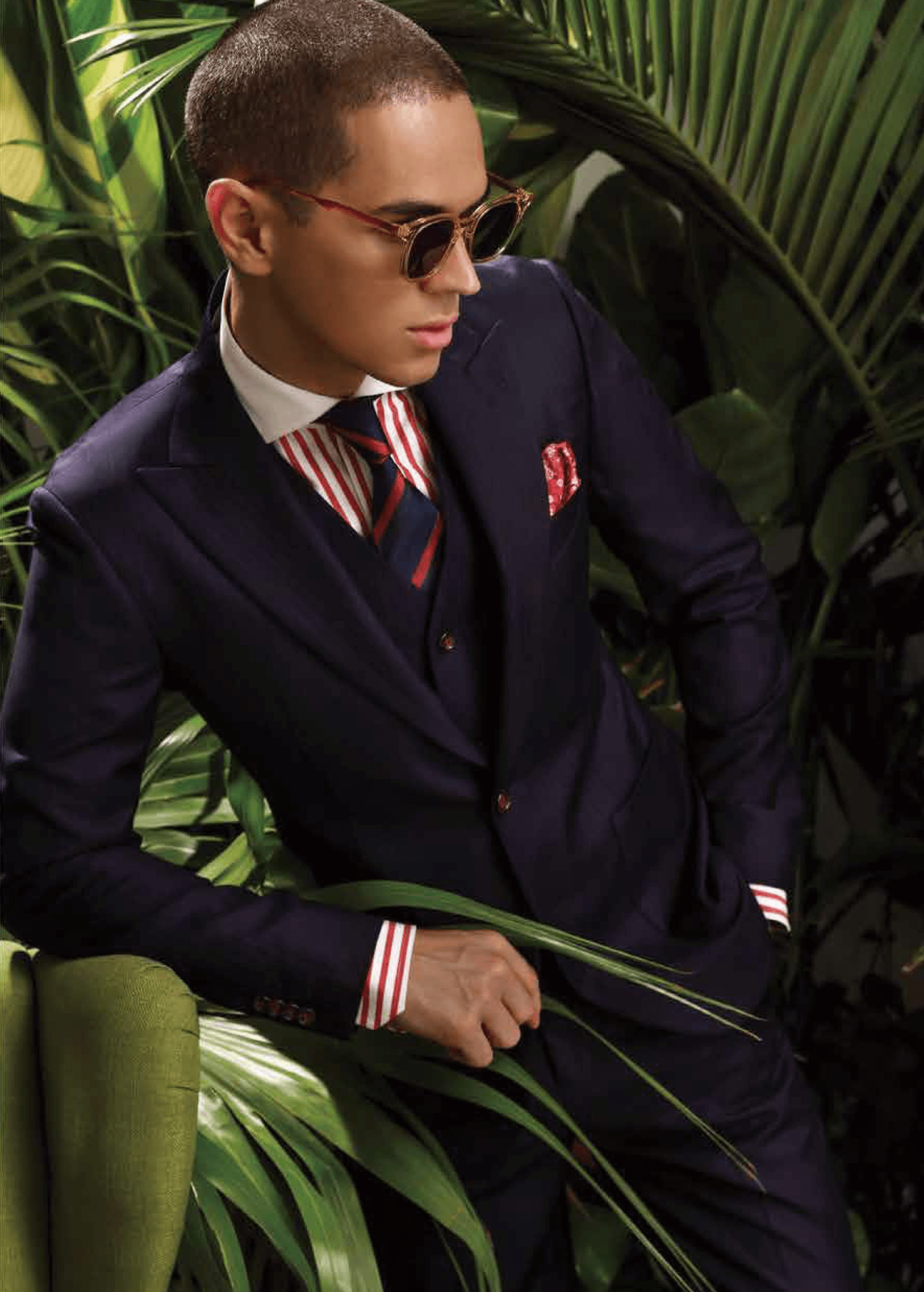 Suit 100% Wool Navy / Red Check