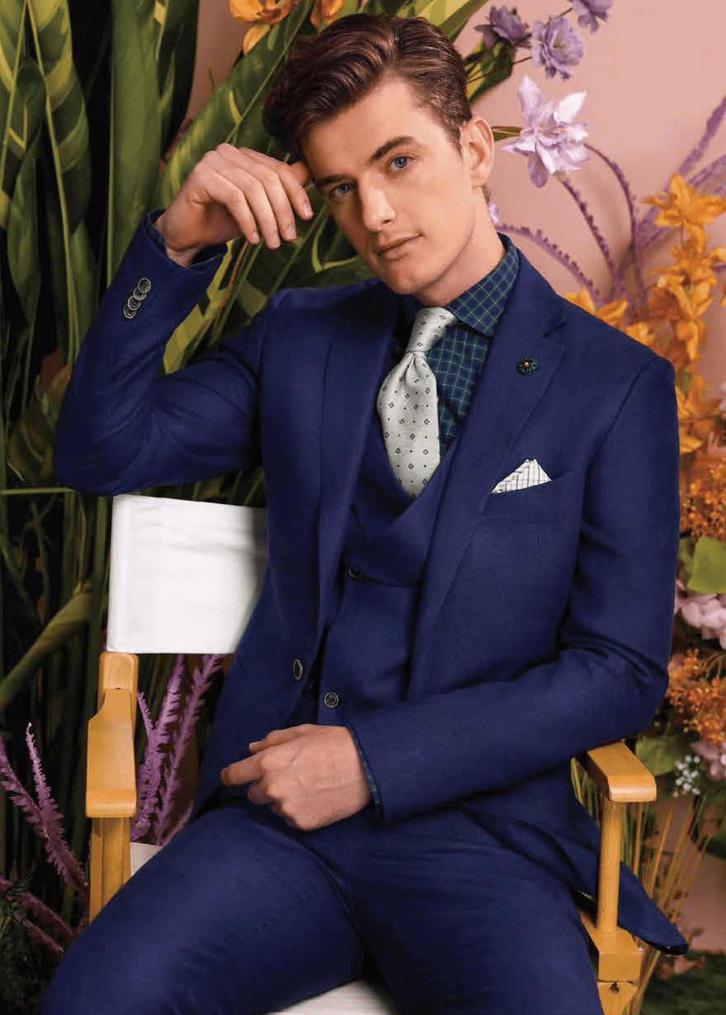 Suit 100% Linen Royal Blue Solid