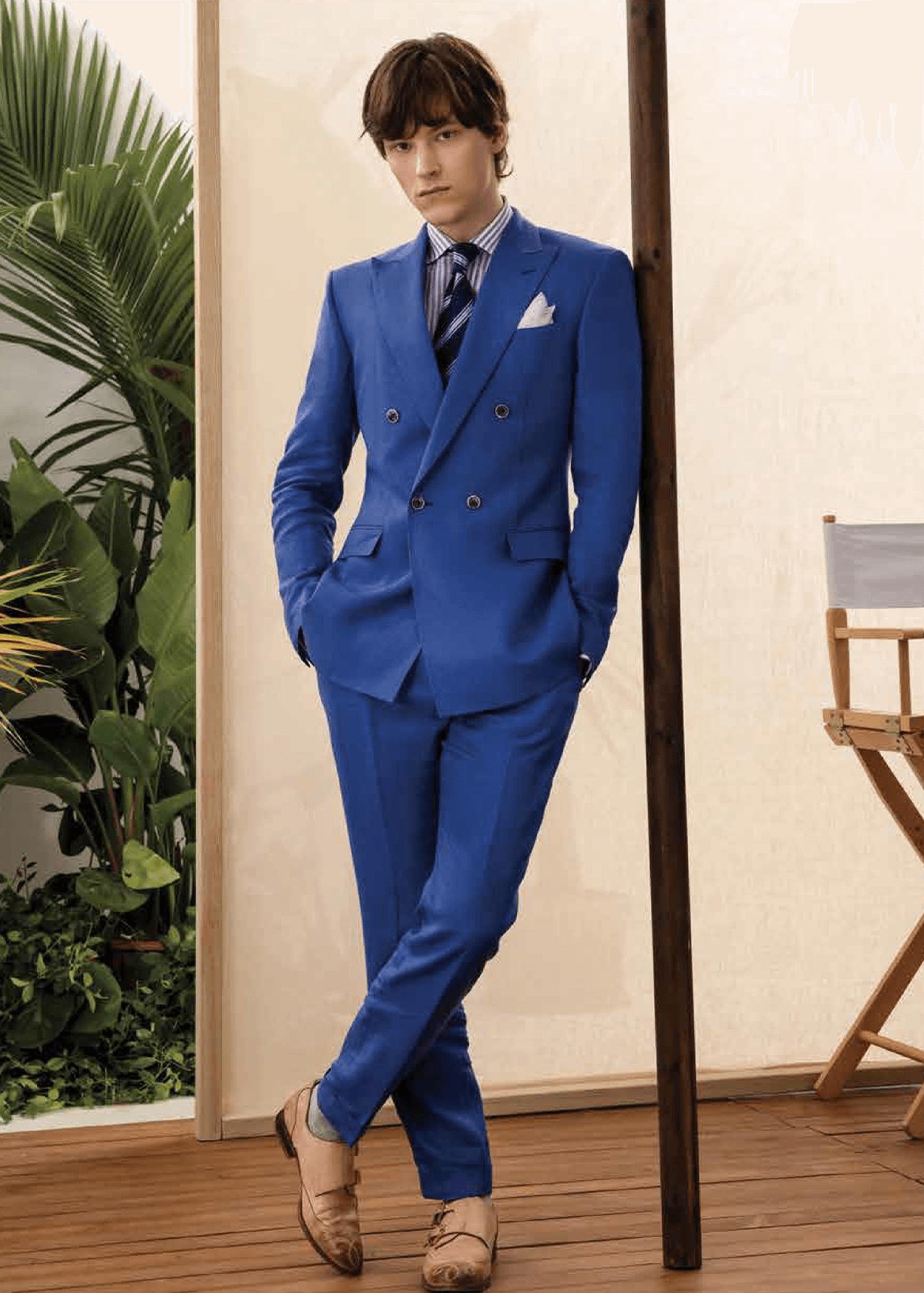 Suit 100% Linen Royal Blue Solid