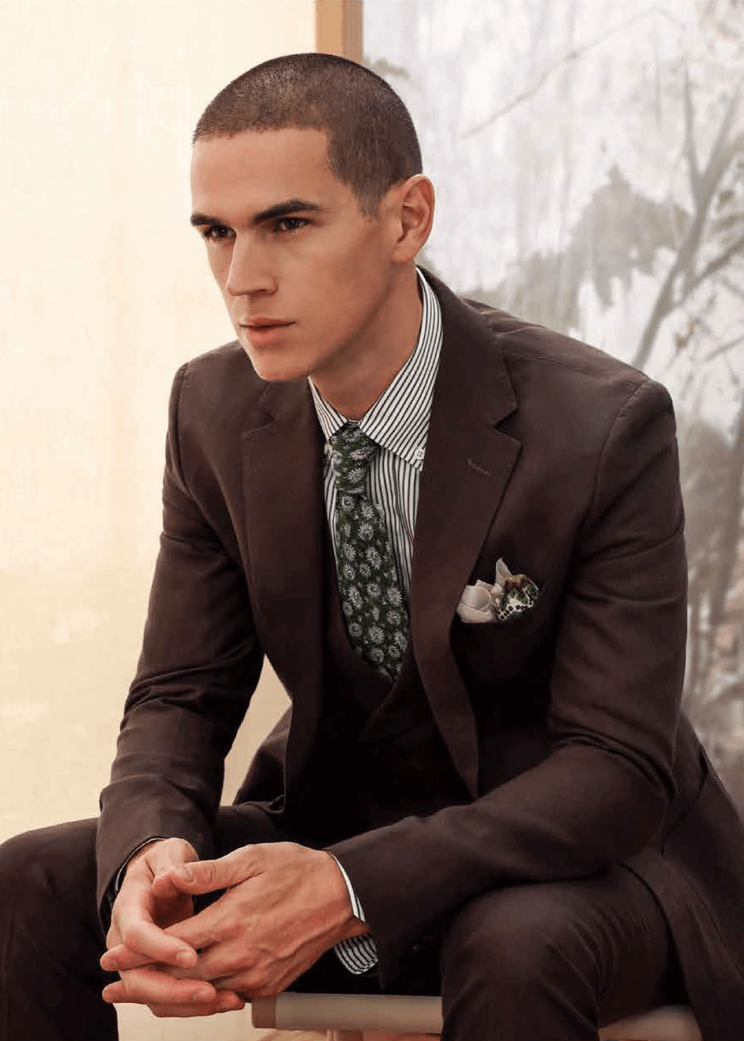 Suit 100% Linen Brown Solid