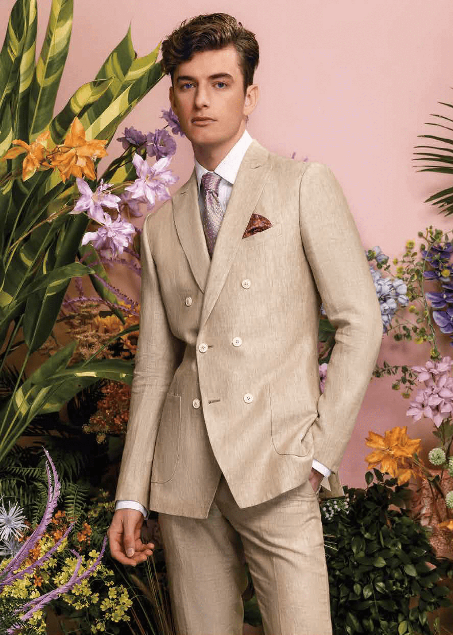 Suit 100% Linen Beige Solid