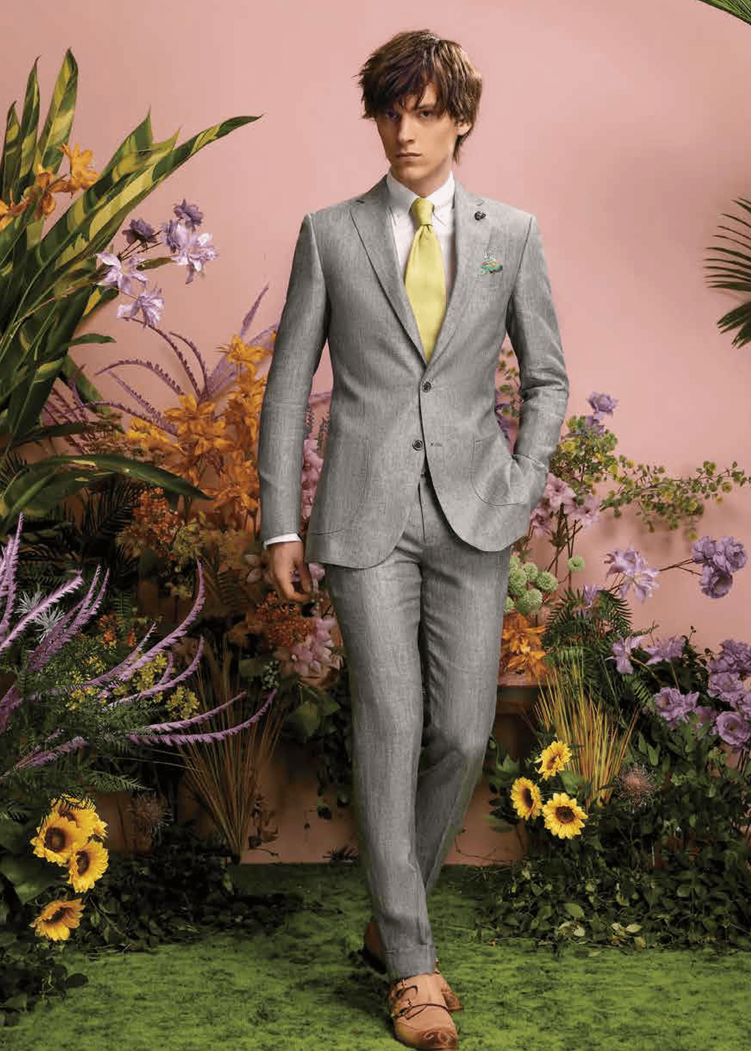 Suit 100% Linen Light Gray Solid