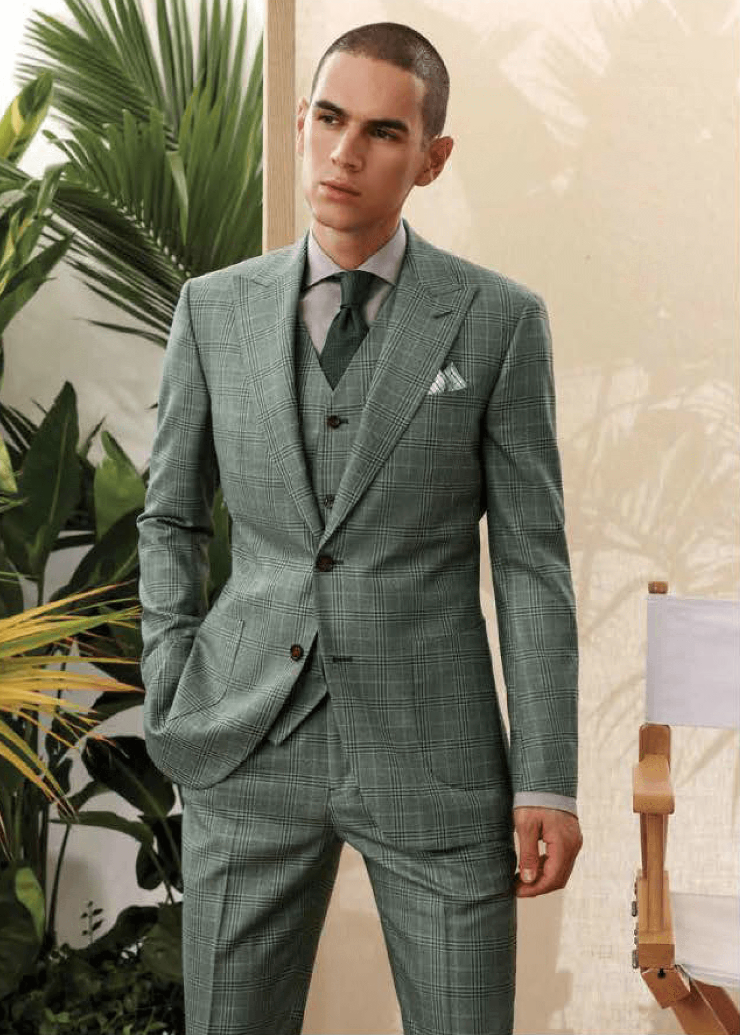Wool Green / Blue Men's Suit