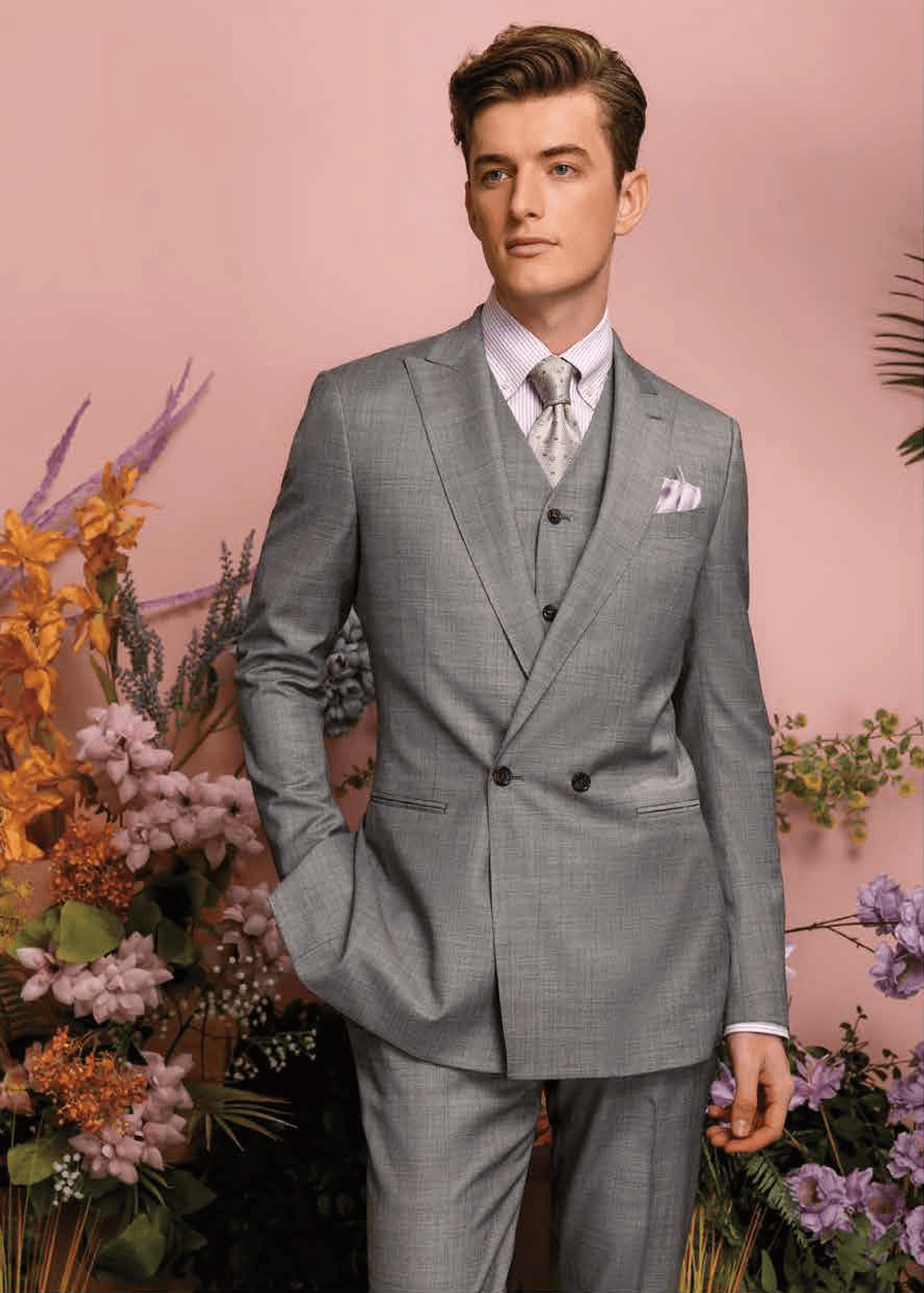 Suit 100% Wool Gray Check