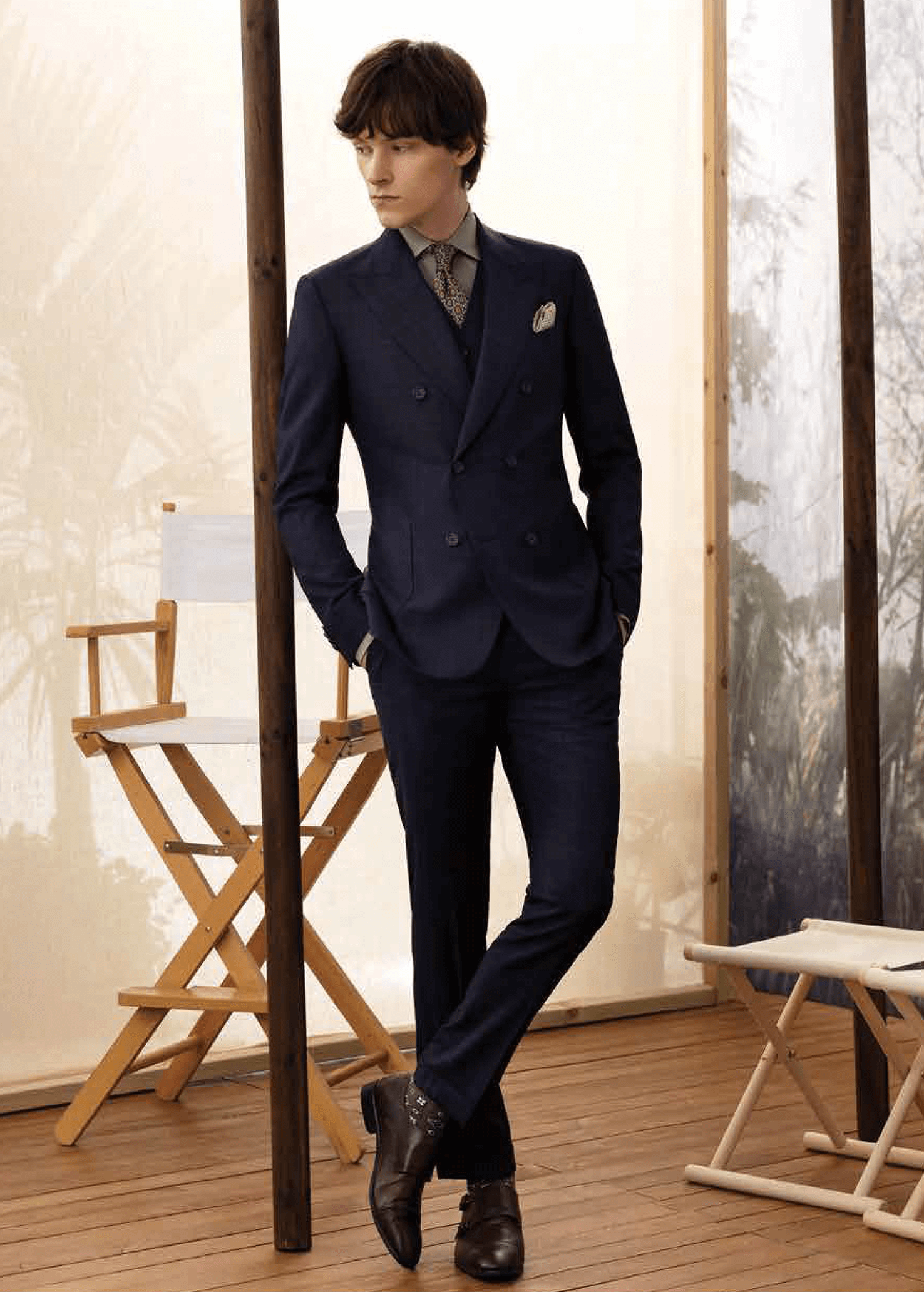Suit 100% Wool Navy Check