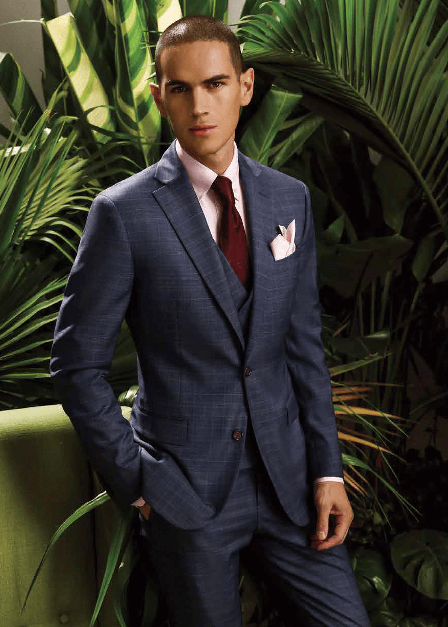 Suit 100% Wool Blue / Pink Check